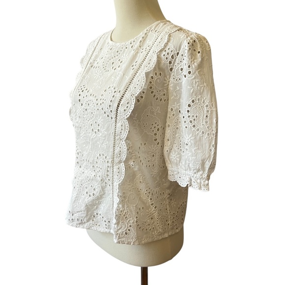 J MCLAUGHLIN JONIE TOP S EYELET LACE COTTON PRAIRIE COTTAGECORE FEMININE NWOT - Picture 4 of 12